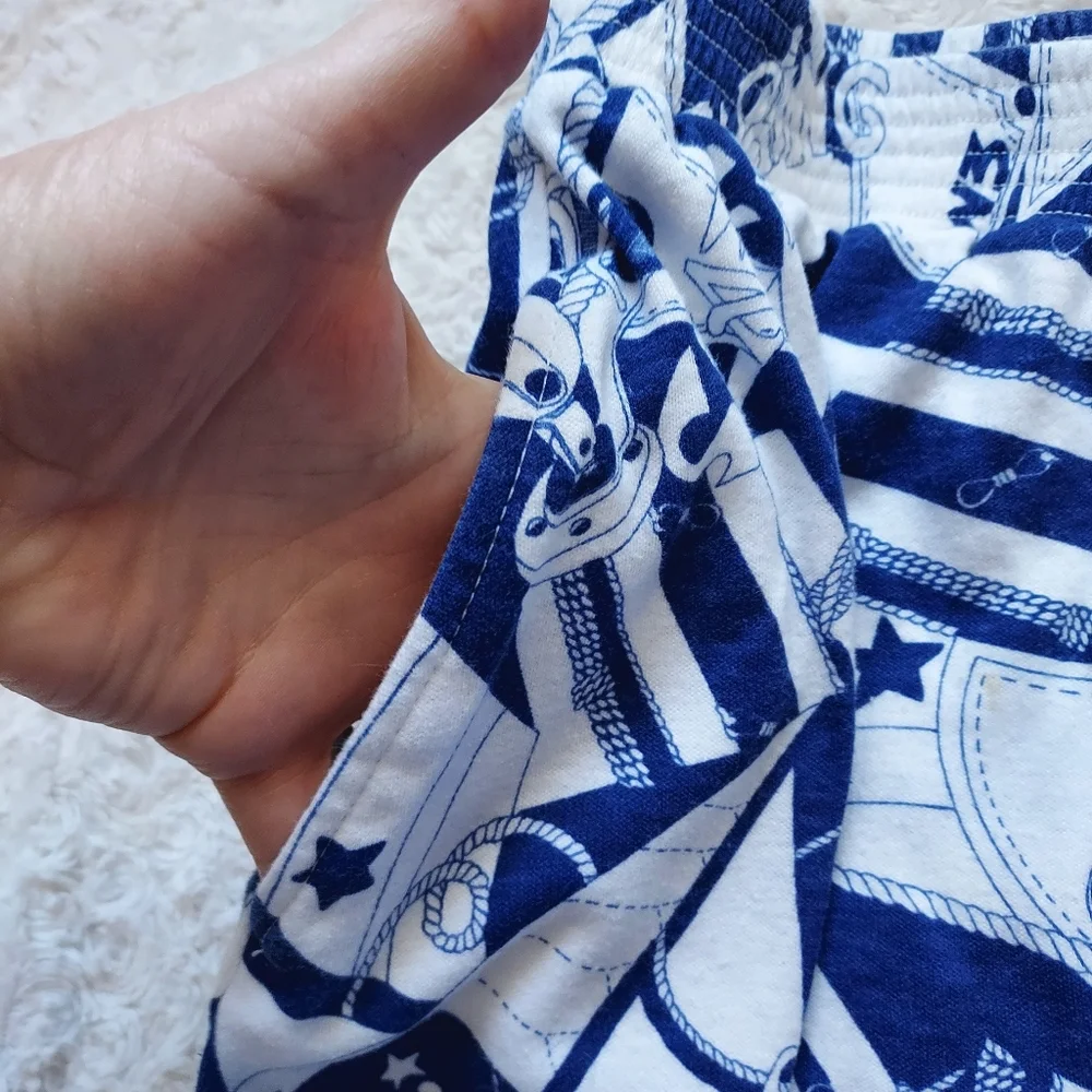 Blue & White Seafaring Nautical Circle Skirt Med Cruise Travel Coastal Resort